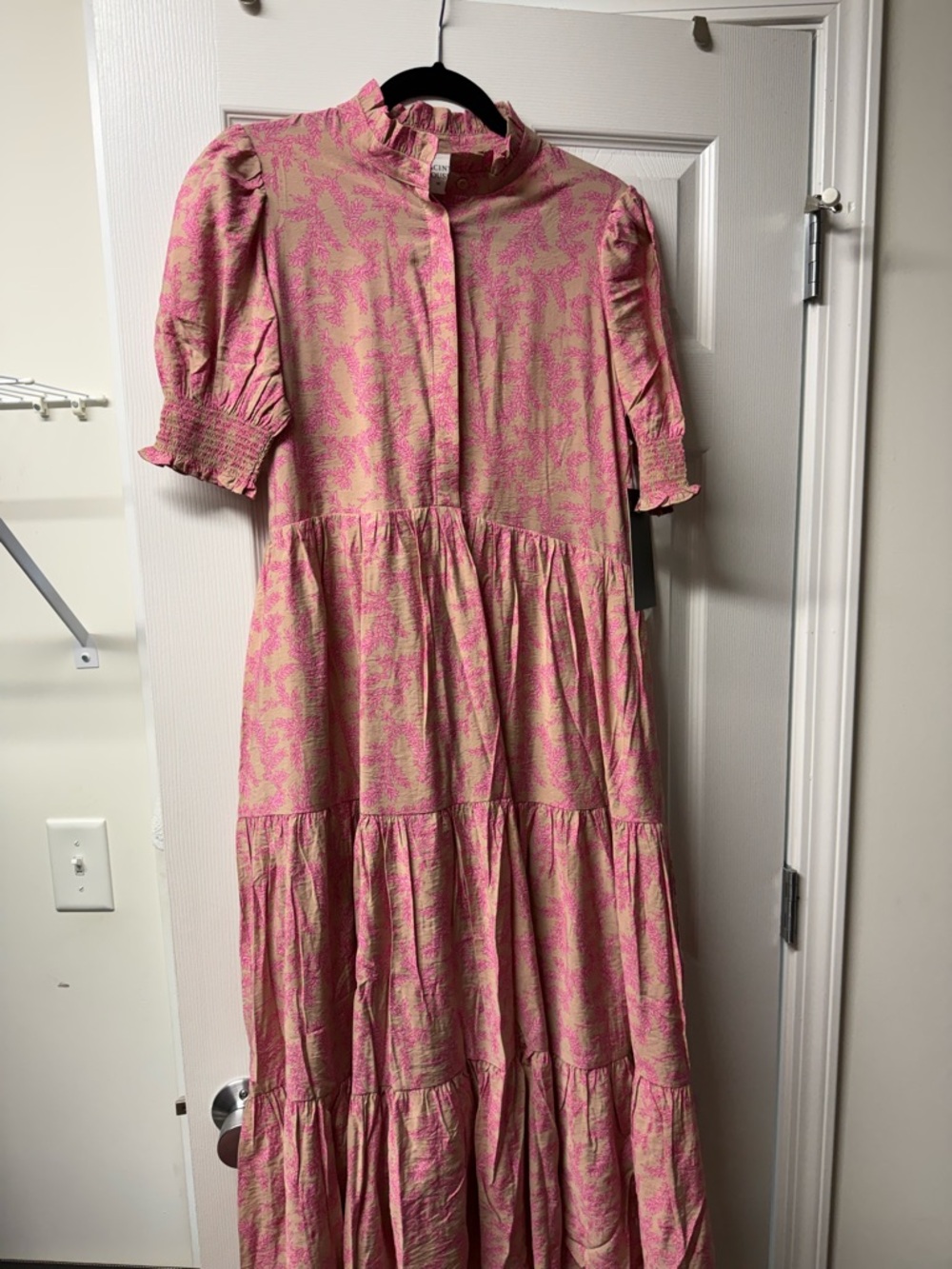 Tuckernuck Pink Leaf-Print Maxi Dress on Tan - Picture 2 of 5